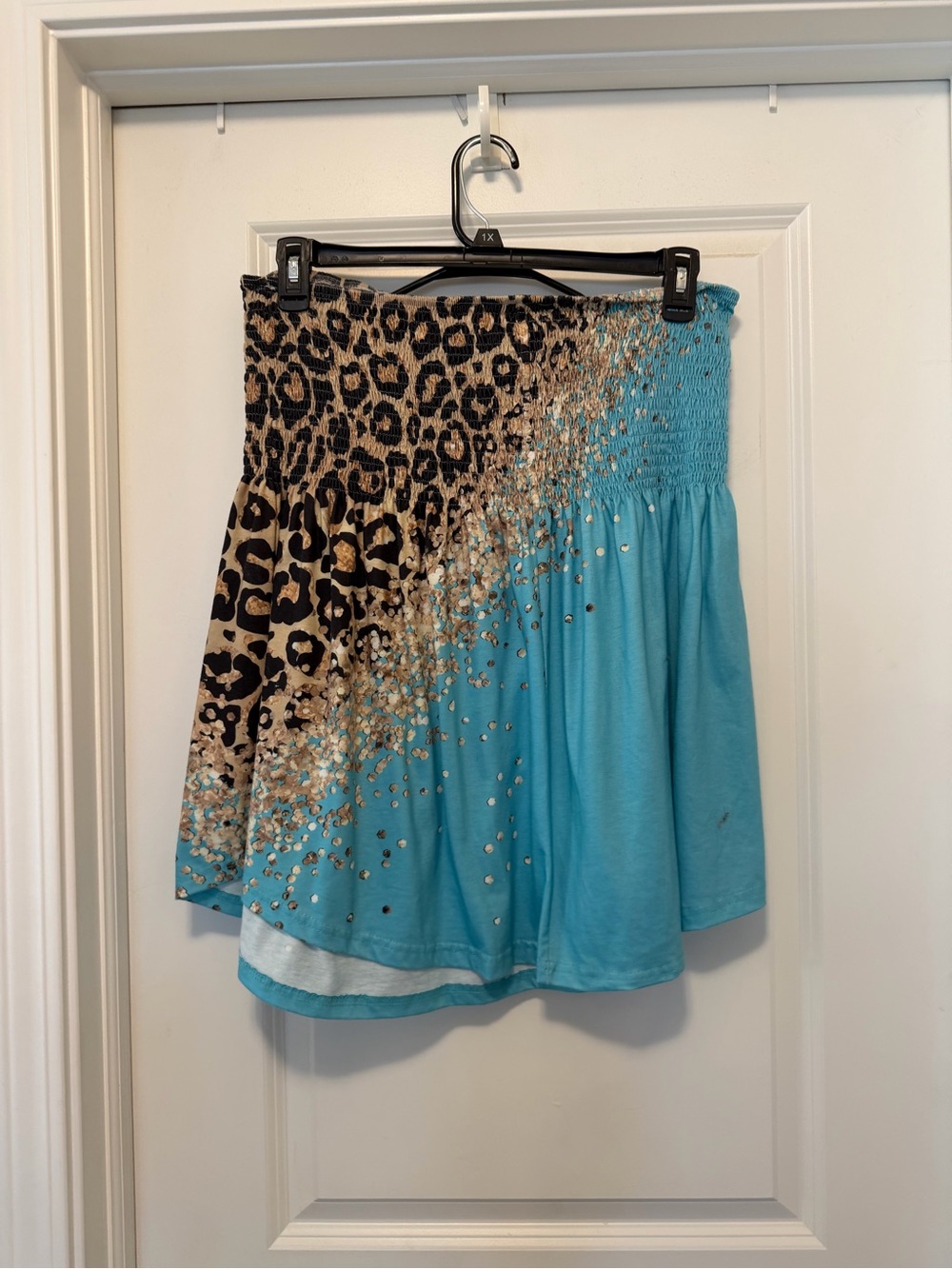 Smocked Leopard & Aqua Pull-On Skirt